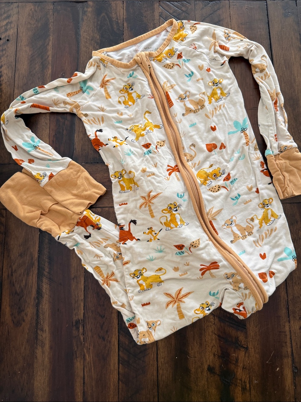 Little Sleepies Cream and Tan Simba Print Zippered One-Piece Pajamas
